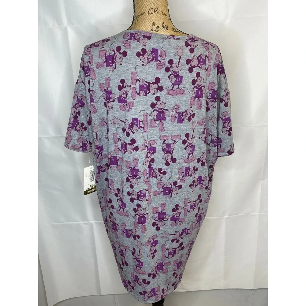 LuLaRoe Irma Disney Mickey Mouse Tunic Top Gray Purple XS New With Tags Baggy